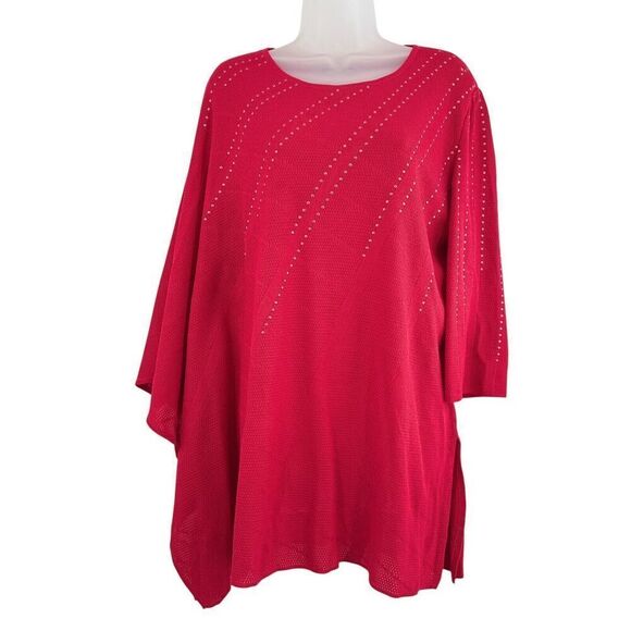 Ming Wang Tunic Top Blouse Size Large Poncho Sleeve Studded Lagenlook Boxy - Picture 2 of 11